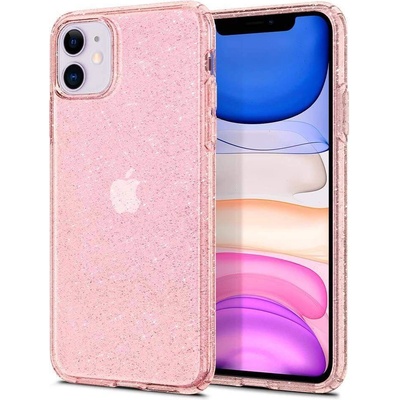 Spigen Liquid Crystal Glitter Case - тънък силиконов (TPU) калъф за iPhone 11 (розов)