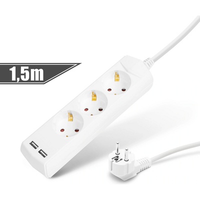 Delight 3 Plug + 2 USB 1,5 m (20201U)