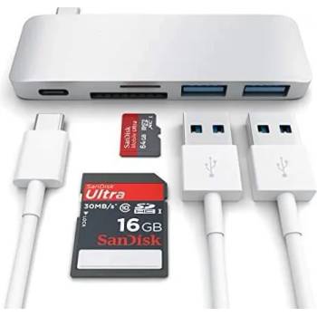 Satechi USB-C Pass Through USB Hub - мултифункционален хъб за свързване на допълнителна периферия за компютри с USB-C (сребрист)