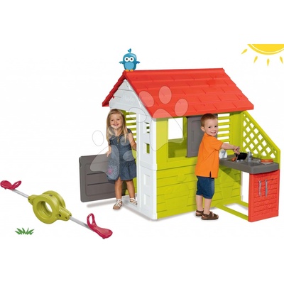 Smoby set domček Pretty Nature s letnou kuchynkou a závesná hojdačka BeBe 2v so zábranou 810702-38