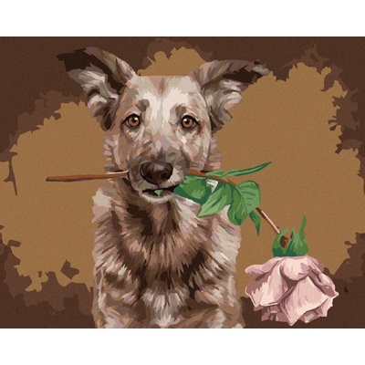 zuty Malování podle čísel Vlčák s růží 80 x 100 cm vypnuté plátno na rám