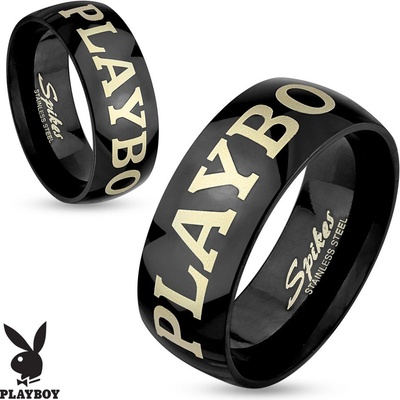 Šperky eshop Černý prsten nápis PLAYBOY stříbrné J17.18