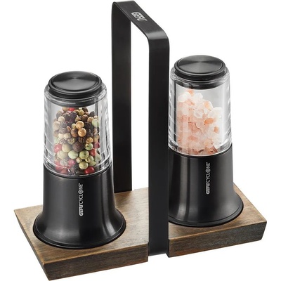 Gefu (Германия) Комплект мелнички за сол и пипер gefu x-plosion със стойка - черни (gefu 34642)