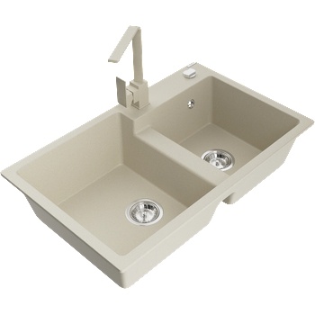 Mexen Tomas гранитна мивка с две отделения с кухненски смесител Rita, бежов - 6516-69-670300-69 (6516-69-670300-69)