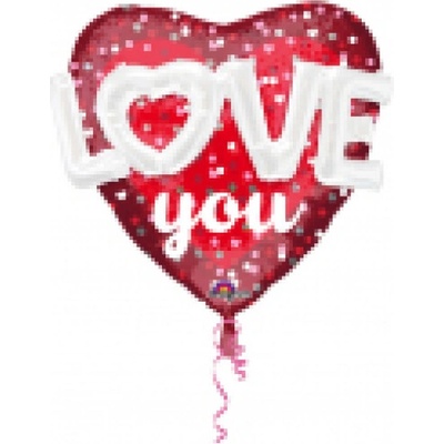 Amscan Fóliový balón červené srdce s bodkami Love you