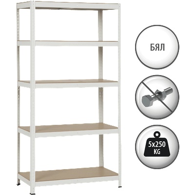 Carmen Метален стелаж Carmen CR-1016 - 180х90х45 см, до 250 кг на рафт - бял (3580556)