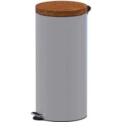 Alda Nášľapný kovový kôš s dreveným vekom, 30 litrov, biely lak