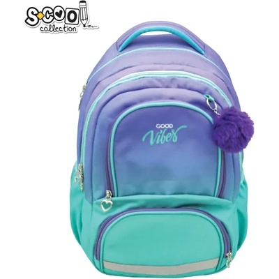 S-Cool Ученическа eргономична раница SCOOL ПРЕМИУМ, тюркоаз, преливаш в лилаво
