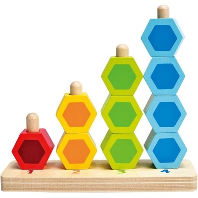 Hape Дървена играчка за нанизване Hape - Разноцветни форми, 11 части (H0504)