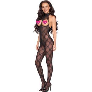 Cottelli Collection Diamond Pattern Crotchless Catsuit with Breast Cutouts 2551918 Black S/M/L