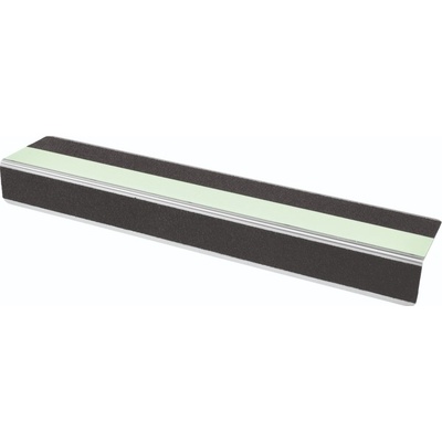Luminiscenční protiskluzový profil na schodové hrany WT-5409–minerální granulát v syntetické pryskyřici, černá-luminiscenční-černá, 800×31×56 mm