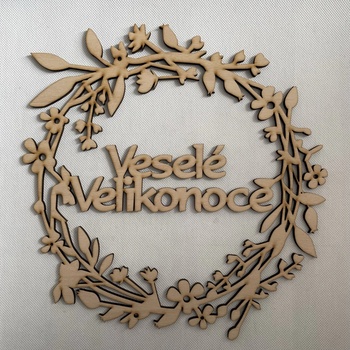 Dřevěný věnec Veselé Velikonoce přírodní