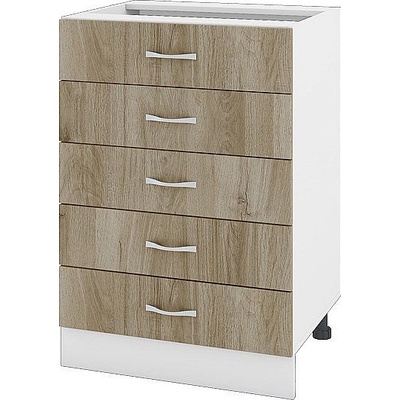 ИРИМ Долен шкаф с пет чекмеджета Сити БДА-29 бяло гладко / дъб сонома арвен 60 см