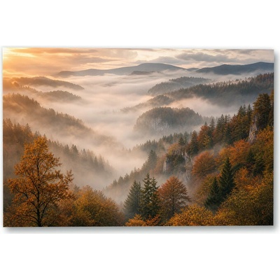 Plakát – Podzimní mlha v zalesněném údolí 135 × 90 cm Bez rámu Ne Bez rámu
