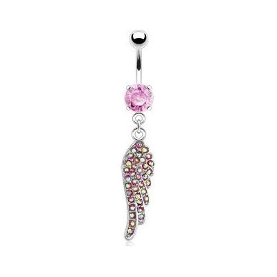 Šperky eshop ocelový piercing do bříška andělské křídlo růžové zirkony PC21.23