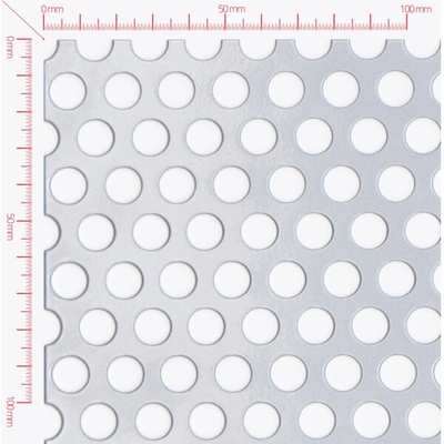 Děrovaný plech; děrování kruhové přesazené; otvor 10mm; rozteč 15mm