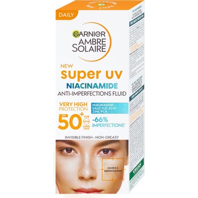 Garnier Ambre Solaire Super UV denný fluid proti nedokonalostiam s niacínamidom a SPF 50+