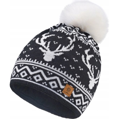 Fashionweek dámská zimní čepice s bambulí flísová podšívka Woolk North Santa Černá