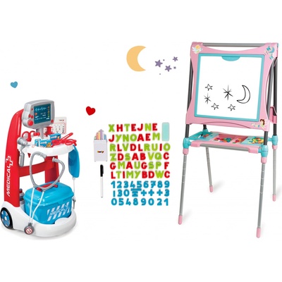 Smoby set lekársky vozík elektronický a magnetická tabuľa obojstraná 340202-7R