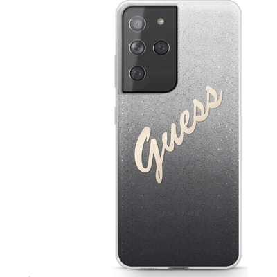 GUESS Glitter Gradient Vintage Case - дизайнерски кейс с висока защита за Samsung Galaxy S21 Ultra (сив)