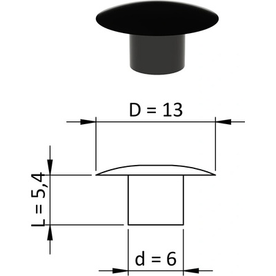 Vnitřní krytka kulatá ø 13 mm, otvor ø 6 mm, černá, plast