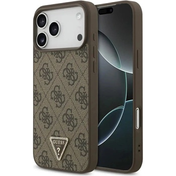 GUESS Кожен 4G калъф Guess Triangle Strass MagSafe за iPhone 17 Pro Max - кафяв