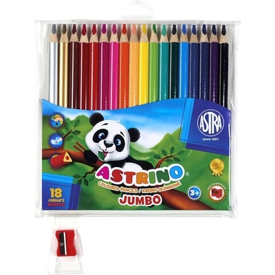 Astra Астрино триъгълни цветни моливи - 18 цвята острилка подарък (as312115005)