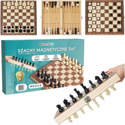 Hra šachy warcaby tryktrak 3v1 dřevěné magnetické Be-active.cs