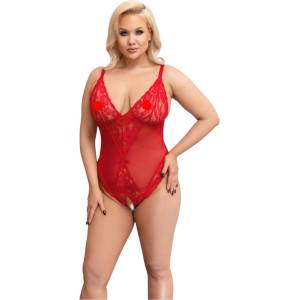 Cottelli Collection Curves - прозрачно дантелено боди (червено) - 3XL