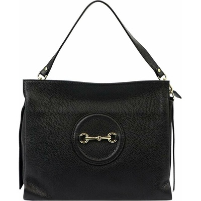 Luka Čierna kabelka 20-043 DOLLARO Prírodná koža stredná crossbody so zlatým kovaním