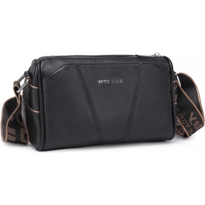 Miss Lulu dámská kožená crossbody kabelka se širokým popruhem L2310 černá