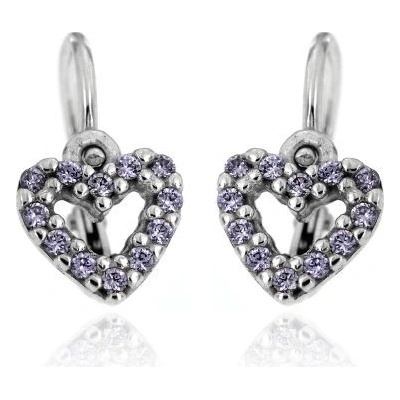 Zlatnictví U Kostela náušnice pro miminka fialová srdíčka 517