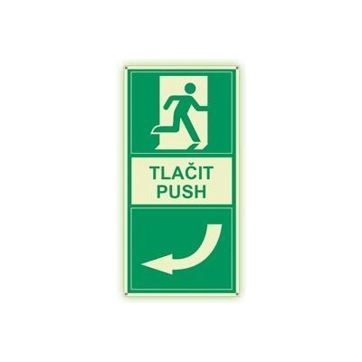 Pod kliku dveří - Tlačit - Vlevo - fotoluminiscenční tabulka s dírkami, plast 2 mm 200x100 mm