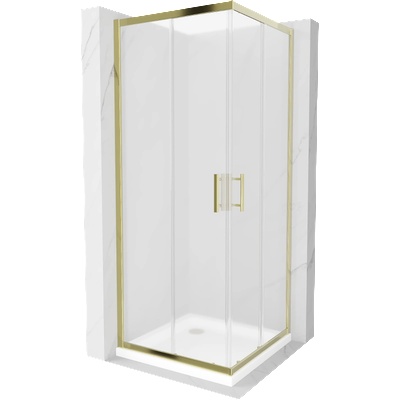 Mexen Rio квадратна душ кабина 80 x 80 см, матирана, златна + бял корито Flat - 860-080-080-50-30-4010G (860-080-080-50-30-4010G)