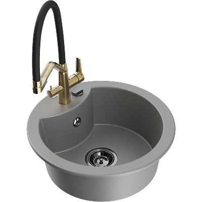 Mexen Diego гранитна мивка с 1 отделение и кухненски смесител Duo, сив - 6512-71-671701-57-B (6512-71-671701-57-B)