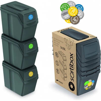Prosperplast Sada 3 odpadkových košů SORTIBOX I šedý kámen 3 x 20 l