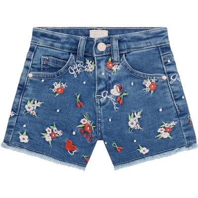 Guess Детски къси панталонки Guess - С ресни и цветчета, сини, 12 м (20252-K5GD00-D4CA0-CDFL-12M)