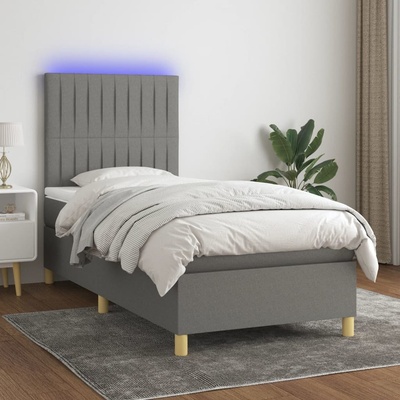 Petrashop 3135558 boxspring postel s matrací a LED tmavě šedá textil