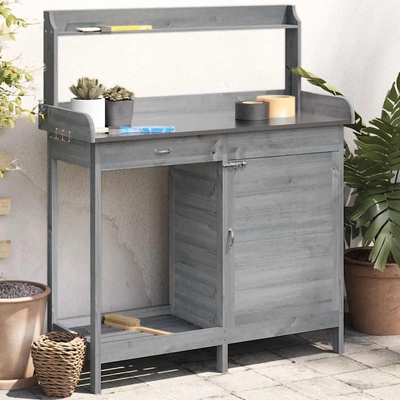vidaXL Маса за разсаждане с шкаф сива 110, 5x45x124, 5 см масивна ела (156345)
