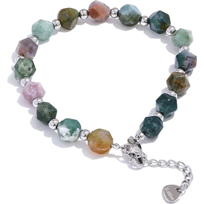 Grace Jewellery Korálkový náramek s přírodními acháty chirurgická ocel BN-10-1712A-2 stříbrná
