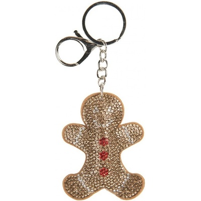 Přívěsek na klíče Hnědý s kamínky perníček Gingerbread 6*2*13 cm Clayre & Eef