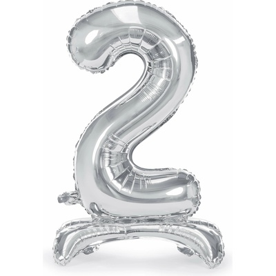 PartyDeco Stojaci fóliový balón číslo 2 70cm strieborný