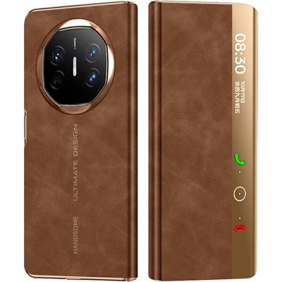 Huawei Mate X6 Кожен Калъф с Интелигентен Прозорец и Скрийн Протектор - Черен, Кафяв, Сив