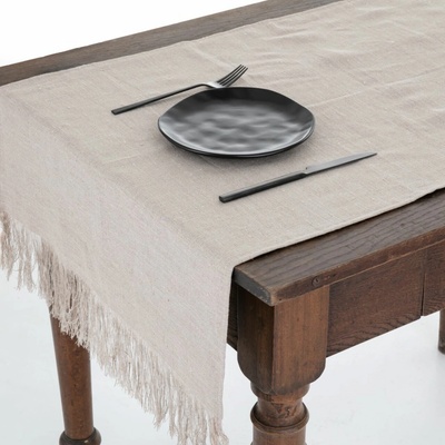 Tom Linen stolný bežec so strapcami Warsa Oatmeal 65x140cm