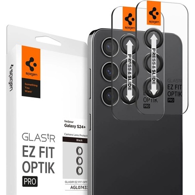 Spigen Glas. tR EZ Fit Optik Pro Lens Protector 2 Pack - 2 комплекта предпазни стъклени лещи за камерата на Samsung Galaxy S24 Plus (черен)