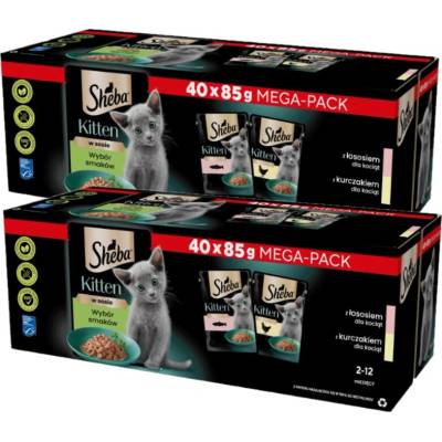 SHEBA Kitten flavour packet kompletní pro koťata v omáčce řezy s: losos, kuře 80x85 g