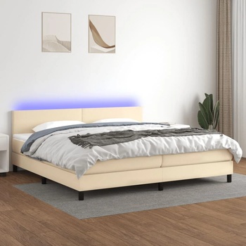 vidaXL Боксспринг легло с матрак и LED, кремава, 200x200 см, плат (3133026)