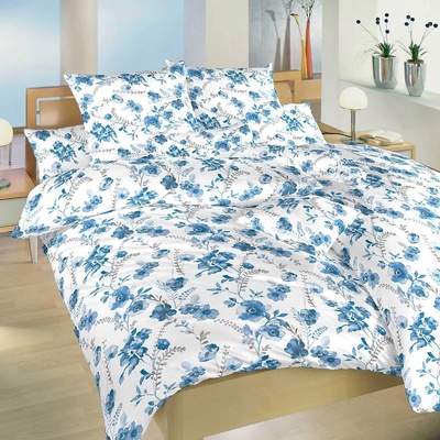 Dadka obliečky flanel Kvítí modré na bílém 140x200 70x90