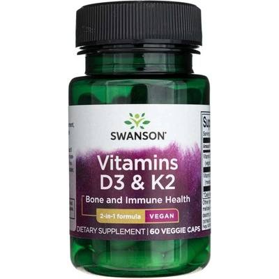 Swanson Vitamíny D3 & K2 2000 IU & 75 μg 60 rastlinných kapsúl