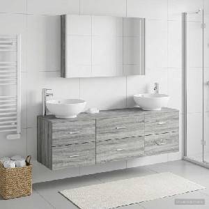 vidaXL Комплект мебели за баня 4 бр. Сив Сонома (3406948)
